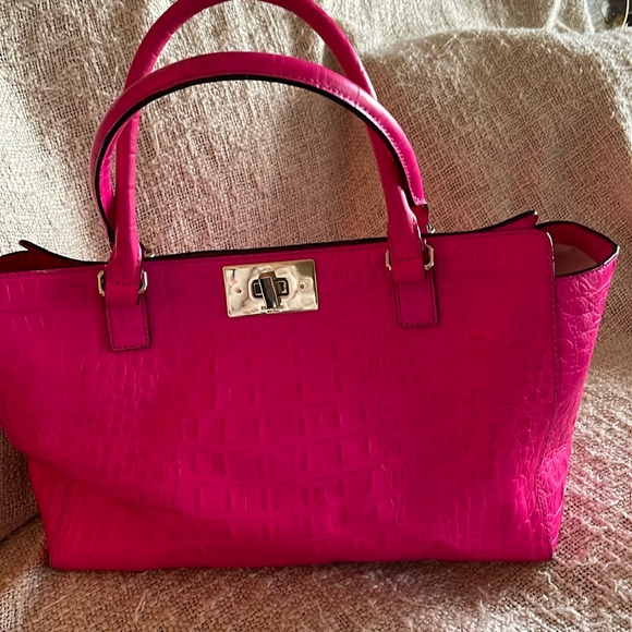 Kate Spade Croc Embossed Bright Pink Leather Bag - Picture 1 of 8